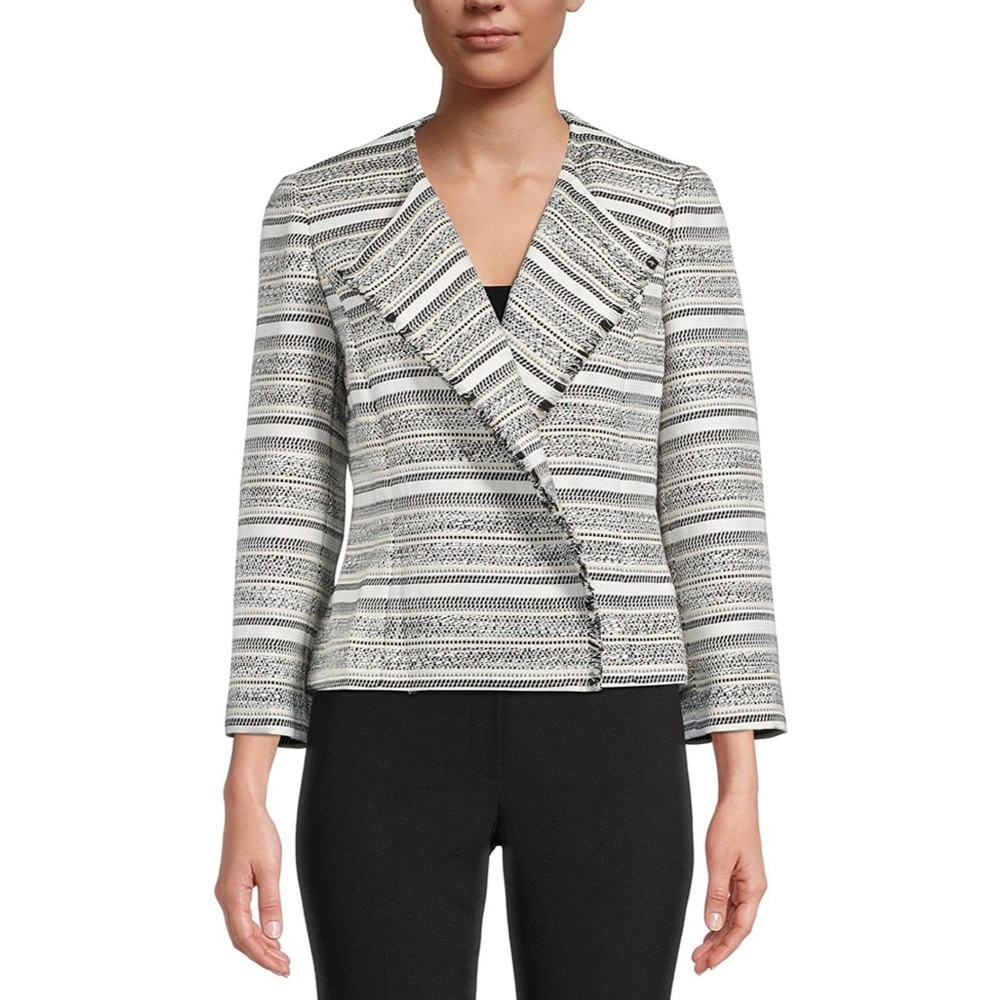 Kasper Stripe Tweed Jacquard Jacket Black Multi